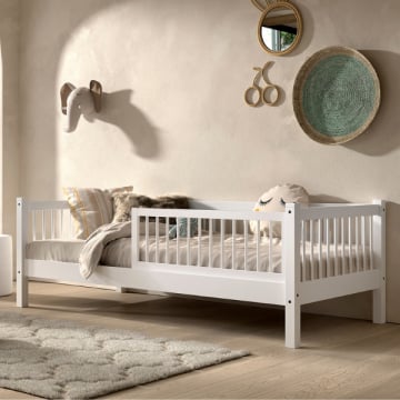 Kajuitbed Forrest 90x200 cm met bedhekje - wit beukenhout 
