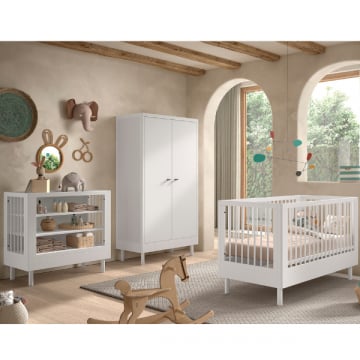 Babykamer Forrest: babybed 70x140cm, verzorgingstafel, kleerkast - wit beukenhout
