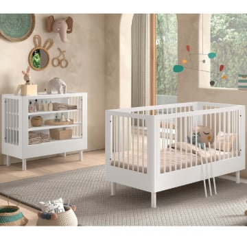 Babykamer Forrest: babybed 70x140cm, verzorgingstafel - wit beukenhout