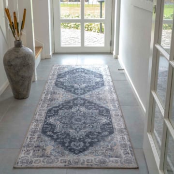 Blauwe Chenille Polyester Hal Loper, 80x200 cm
