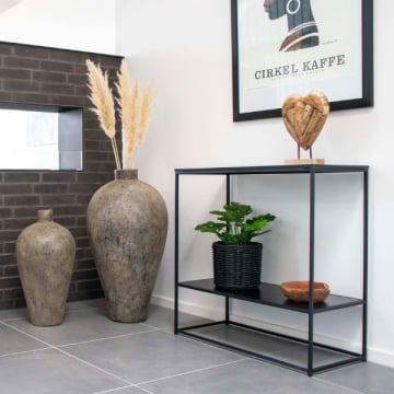Vita Console Tafel - Zwart | 2 Planken, Stalen Frame.
