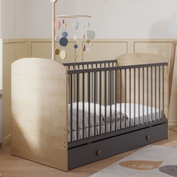 Babybed Gamin - 70x140cm - hoogte verstelbaar - eikdecor/donkergrijs