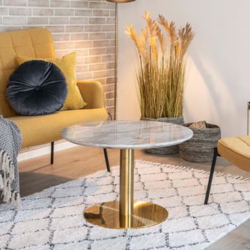  Bolzano Coffee Table - Wit | Marmerlook Tafelblad en Messing Onderstel Ø70x45cm