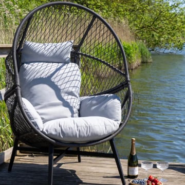 Loungestoel Rosario - met kussens - zwart 