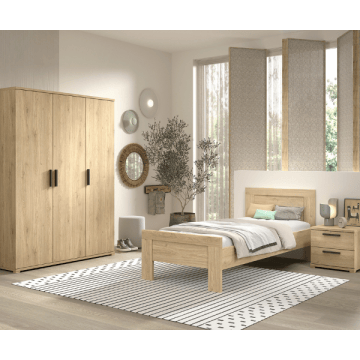Tienerkamer Sammie: bed 90x200cm, nachtkastje, kledingkast - eikdecor