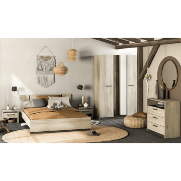 Slaapkamerset Waylon | Tweepersoonsbed, nachtkastje, kledingkast, commode | Waterford Oak-design