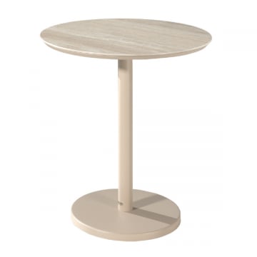 Tuintafel Cardiff - Ø70x75cm - aluminium - beige/travertijn