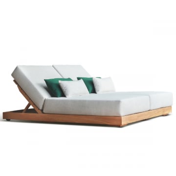 Dubbel ligbed Kostas - 160x200x33cm - olefin - teakhout/écru