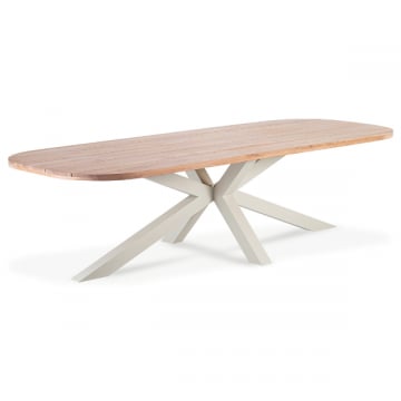 Tuintafel Feliz - 110x280x75cm - teakhout/beige aluminium
