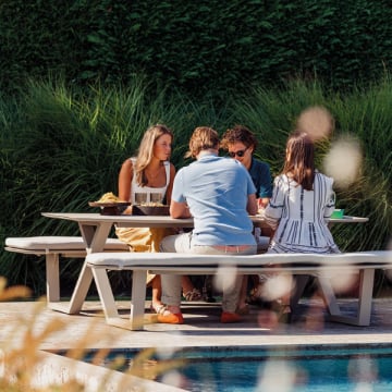 Picknicktafel Corfu - 220x212x72cm - met zitkussens - grijs aluminium