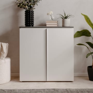 Commode Bresse - 89x40x92cm - 2 deuren - hoogglans wit/antraciet