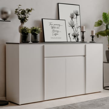 Dressoir Bresse - 177x40x92cm - 4 deuren & 1 lade - hoogglans wit/antraciet