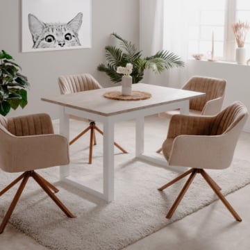 Verlengbare eettafel Hudson - 120/160x80x75cm - wit/zandsteen