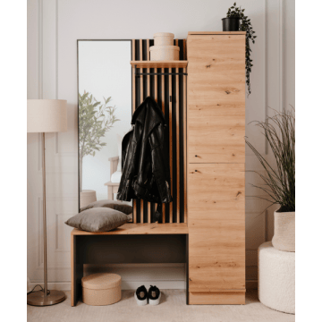 Vestiaire Médard - 122x37x190cm - met spiegel - eikdecor/antraciet