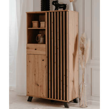Buffetkast Médard - 80x40x156cm - 2 deuren & 1 lade - eikdecor/antraciet