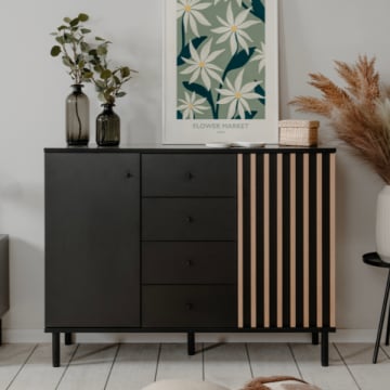 Dressoir Manet - 118x40x90cm - 2 deuren & 4 lades - zwart/eikdecor