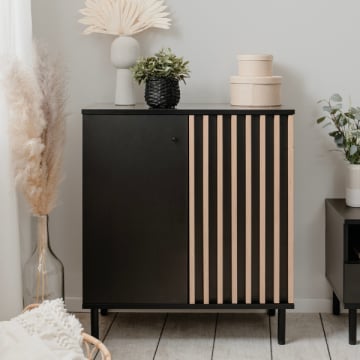 Commode Manet - 80x40x90cm - 2 deuren - zwart/eikdecor