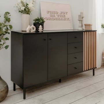 Dressoir Manet - 160x40x90cm - 3 deuren & 4 lades - zwart/eikdecor