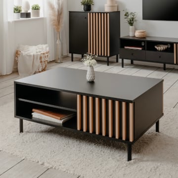 Salontafel Manet - 110x76x47cm - met opbergruimte - zwart/eikdecor