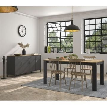 Eetkamerset Manno | Uitschuifbare eettafel en dressoir | Zwart