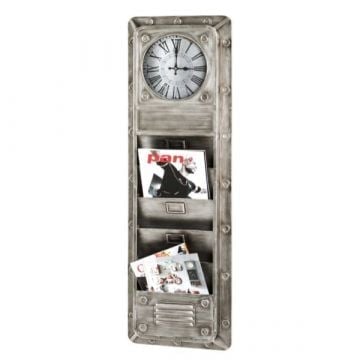 Wandpaneel met klok | 38 x 8 x 120 cm | Metaal