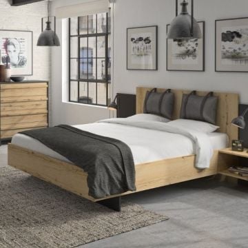 Bed Marzano 160x200cm met twee nachttafeltjes - helvezia eik