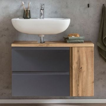 Wastafelkast Varese | 85 x 35 x 56 cm | Wotan Oak / Grey