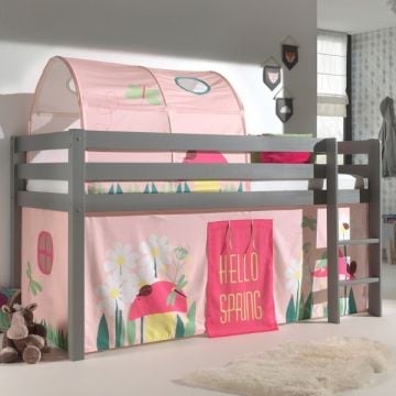 Halfhoogslaper Charlotte met bedtent en bedtunnel Spring - grijs