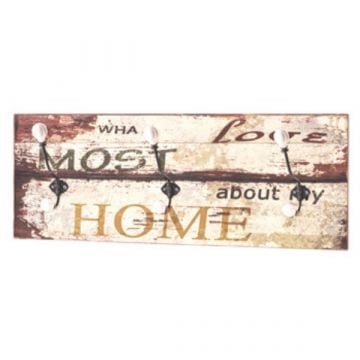 Wandkapstok met 3 zwarte metalen haken | 60 x 12 x 20 cm | Vintage-design