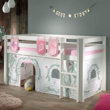 Halfhoogslaper Charlotte met bedtent & opbergzakjes Birdy - wit