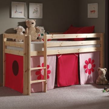 Halfhoogslaper Charlotte met bedtent Flower - dennenhout