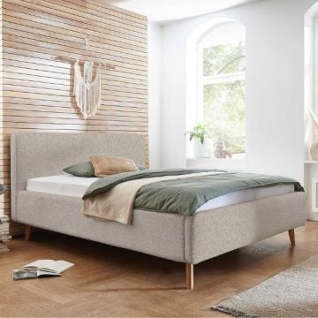 Tweepersoonsbed Dalila 160x200cm teddystof met opbergruimte - beige