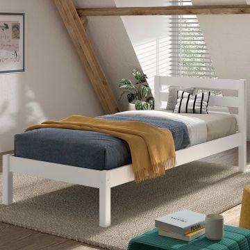 Eenpersoonsbed Pino 90x200cm - massief dennenhout - wit