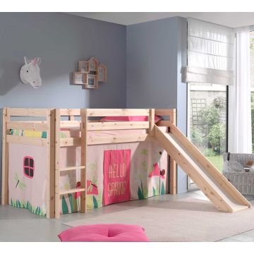 Halfhoogslaper Astrid met glijbaan & bedtent Spring - dennenhout