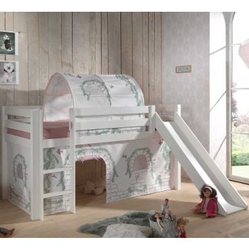 Halfhoogslaper met glijbaan Astrid met bedtent & bedtunnel Birdy - wit
