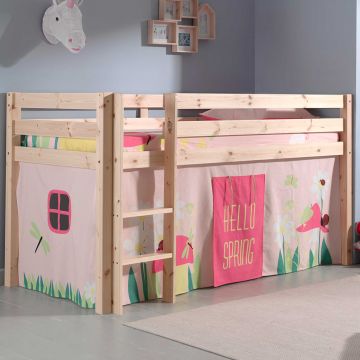 Halfhoogslaper Charlotte met bedtent Spring - dennenhout