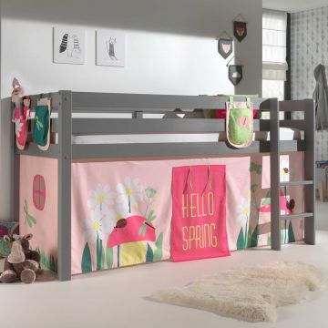 Halfhoogslaper Charlotte met bedtent en opbergzakjes Spring - grijs