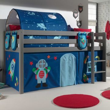 Halfhoogslaper Charlotte met bedtent, -tunnel & opbergzakjes Astro - grijs