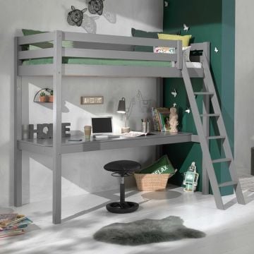 Hoogslaper Claire 90 x 200cm met bureau - grijs