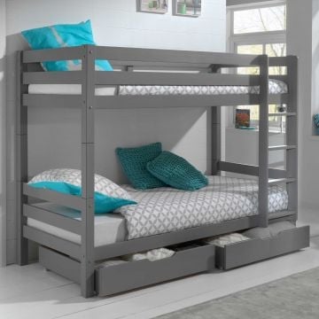 Stapelbed Claire 160cm met twee lades - grijs