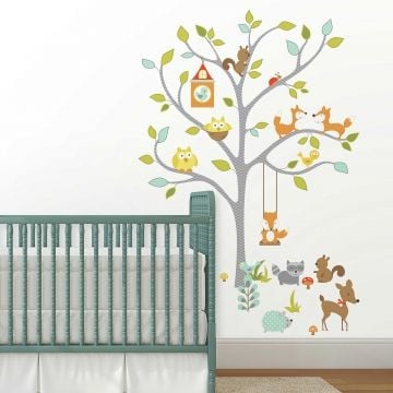 Muursticker Happy Woodland Fox & Friends Tree