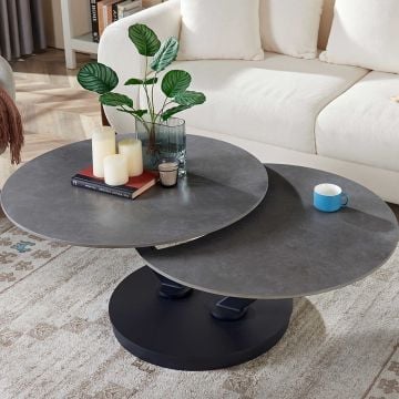 Salontafel Nara - Ø85x45cm - draaibaar - metaal en steen - grijs