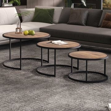 Set van 3 salontafels Amana - mangohout en metaal