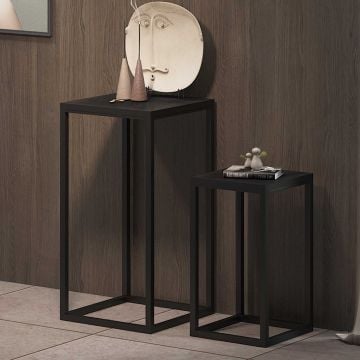 Bijzettafels Madeira set van 2 - metaal en zwart mangohout