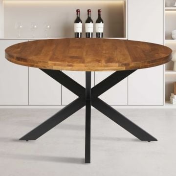 Maria 130cm Ronde Mango Tafel - Metalen Structuur, Exotisch Hout Top