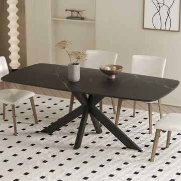 Eettafel Apollo | 180 x 90 x 76 cm | Zwart stenen design