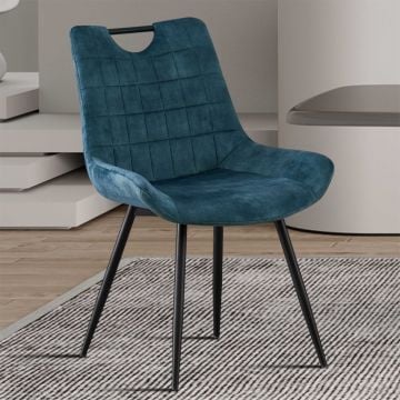 Stoel Nina Fluweel Petrol | Bouclé Bekleding | H84 x B56 x D62,5 cm