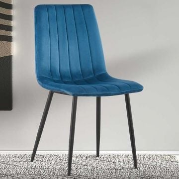 Eetkamerstoel Willie velours - blauw/zwart