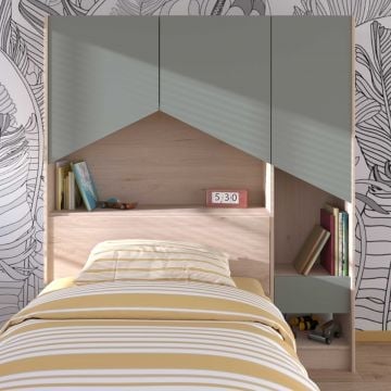 Achterbouw bed & bureau Shelby - eik/celadon groen