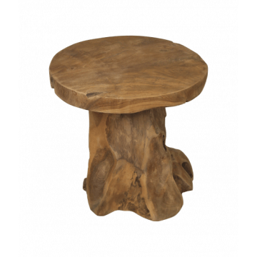 Kruk Block met zitvlak - wortelhout/teak boomstam